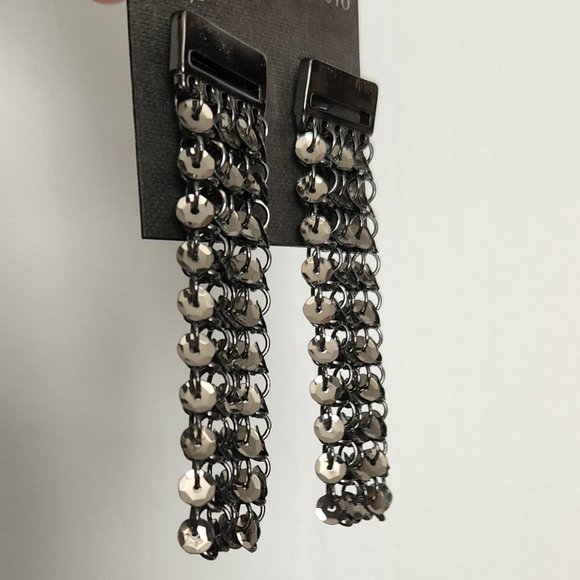 NWT Vince Camuto Sequin Earrings Hematite Black Dangle 3" Long - Picture 9 of 12